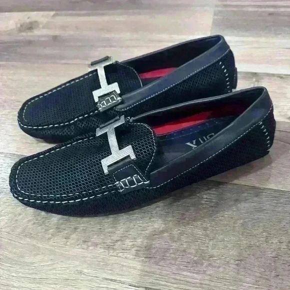 BriX Mens Slip On Moccasin Driving Loafers Size 7.5 Black Square Toe Boat Shoes - Picture 1 of 3